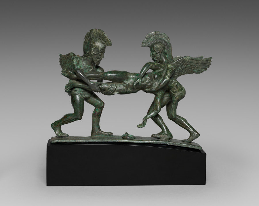 Etruscan — Sleep and Death Cista Handle — Etruscan, 400–375 BCE