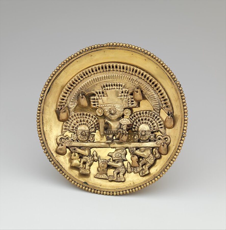Chimú — Earflare with ritual procession — Chimú, 1350–1470 CE