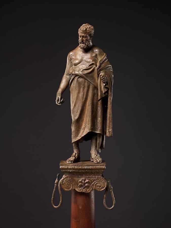 Roman — Bronze statuette of a philosopher on a lamp stand — Roman, late 1st century BCE